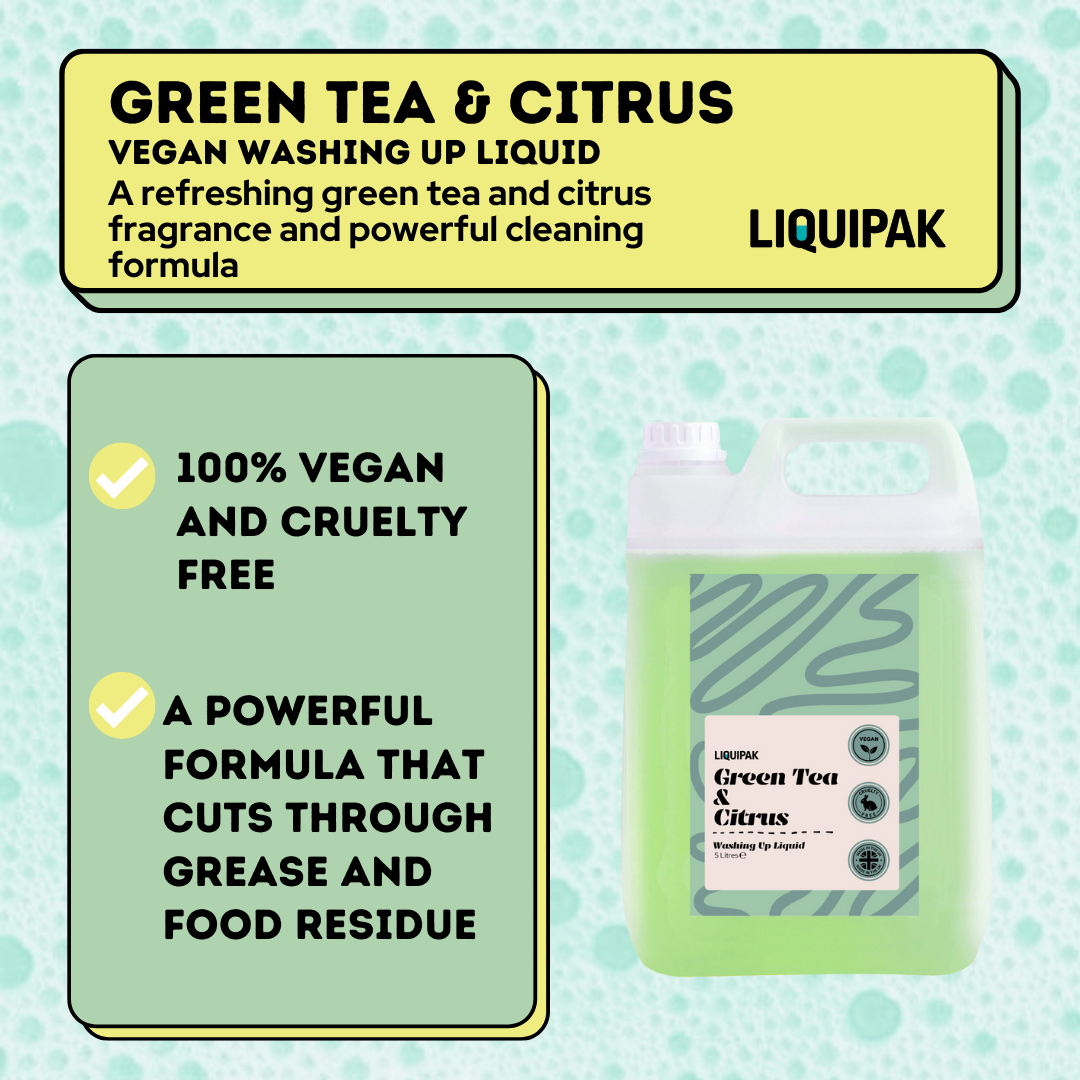 Liquipak - Green Tea & Citrus Vegan Washing Up Liquid Info