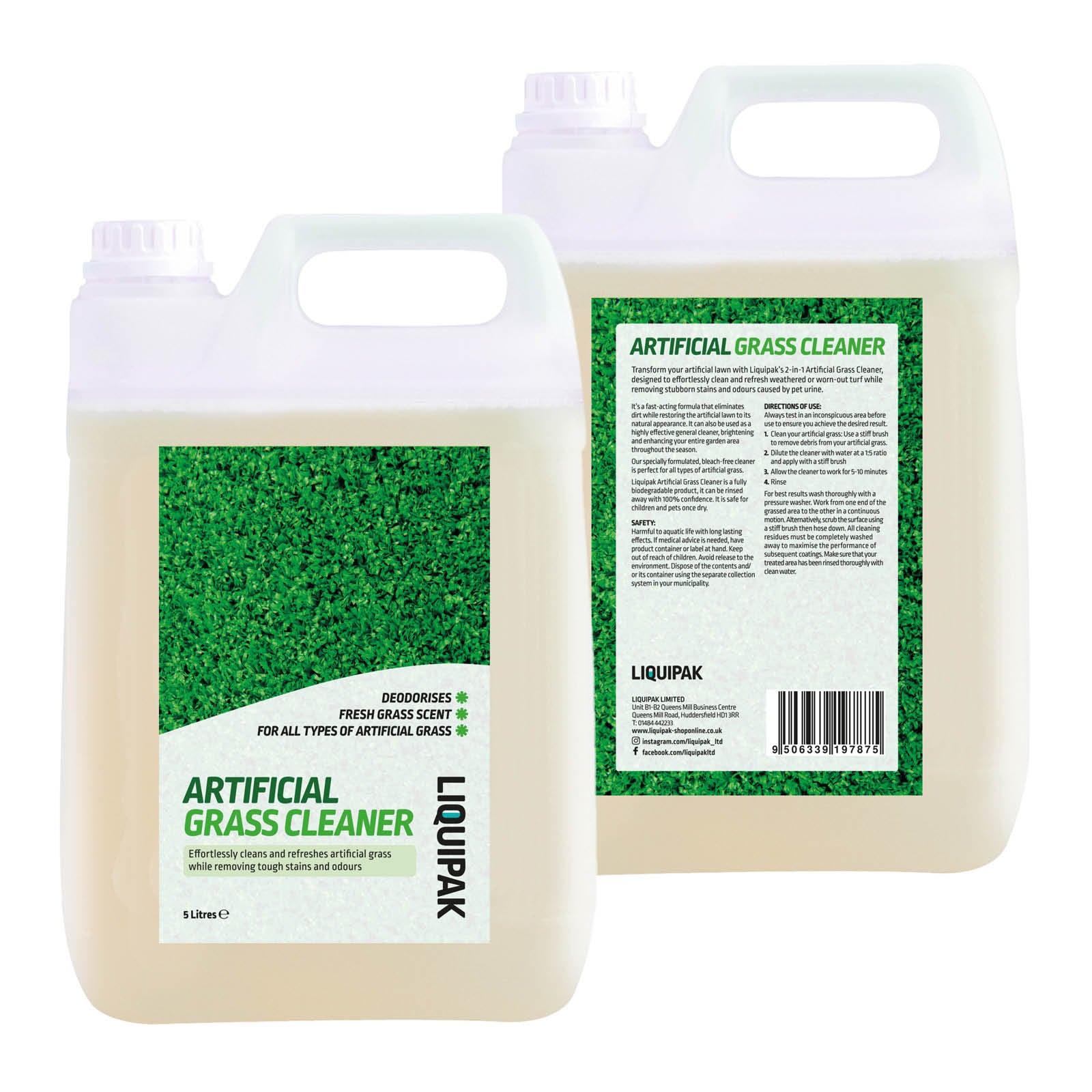 Artificial Grass Cleaner 5L | AstroTurf Deodoriser Back Label | Liquipak