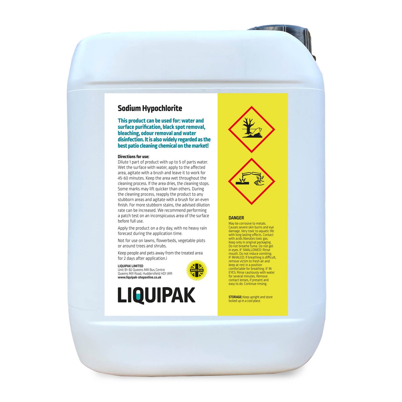 Sodium Hypochlorite 14 - 15% Back Label Information | Liquipak