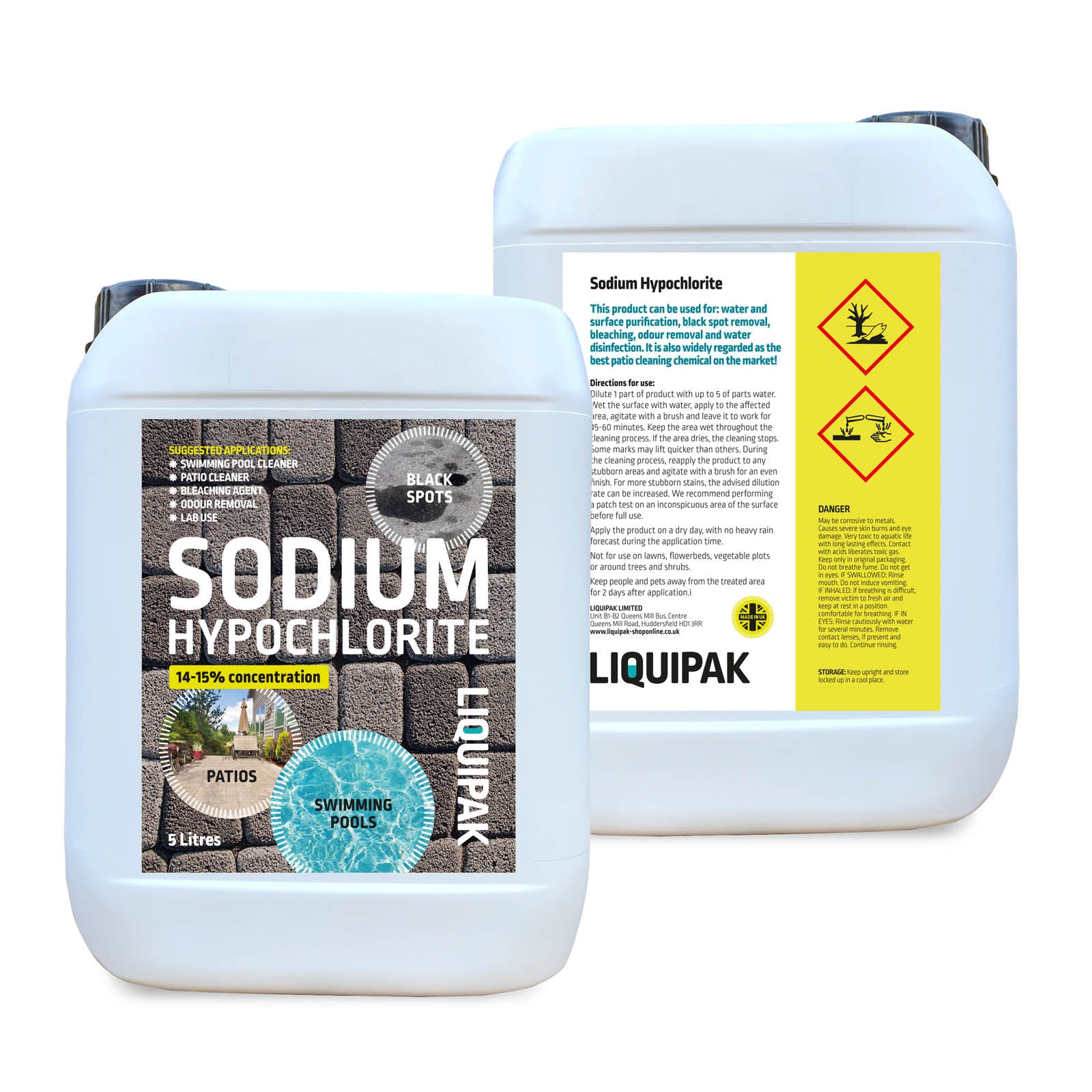 Sodium Hypochlorite 14 - 15% Back Label Information | Liquipak