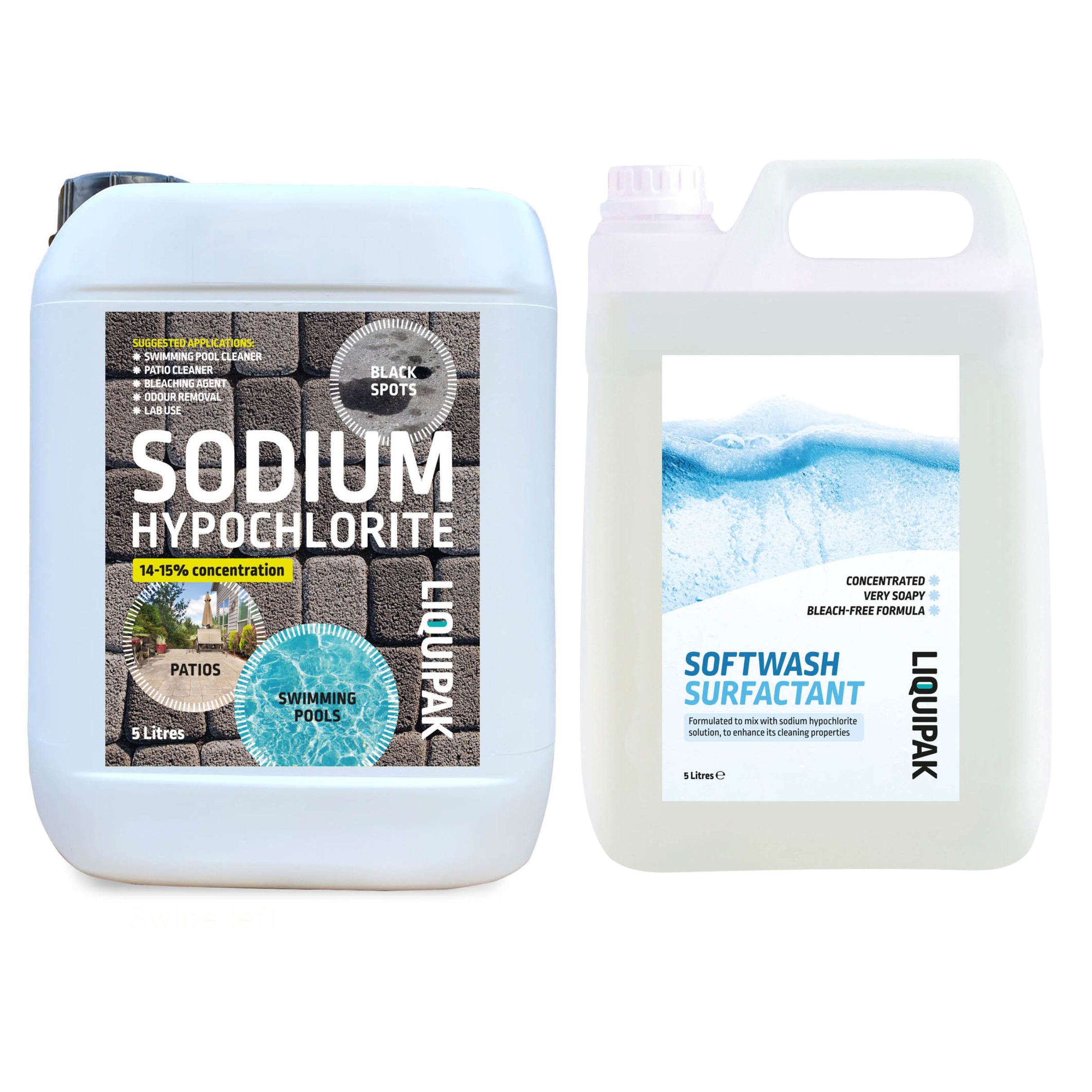 Sodium Hypochlorite 14-15% Concentration (5L)+ Softwash Surfactant (5L) | Liquipak