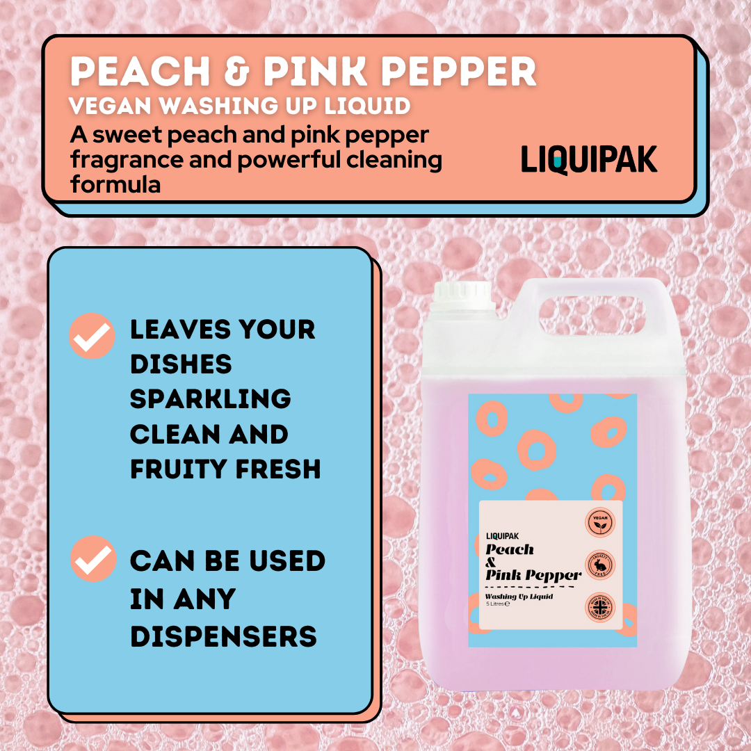 Liquipak - Peach & Pink Pepper Vegan Washing Up Liquid Info