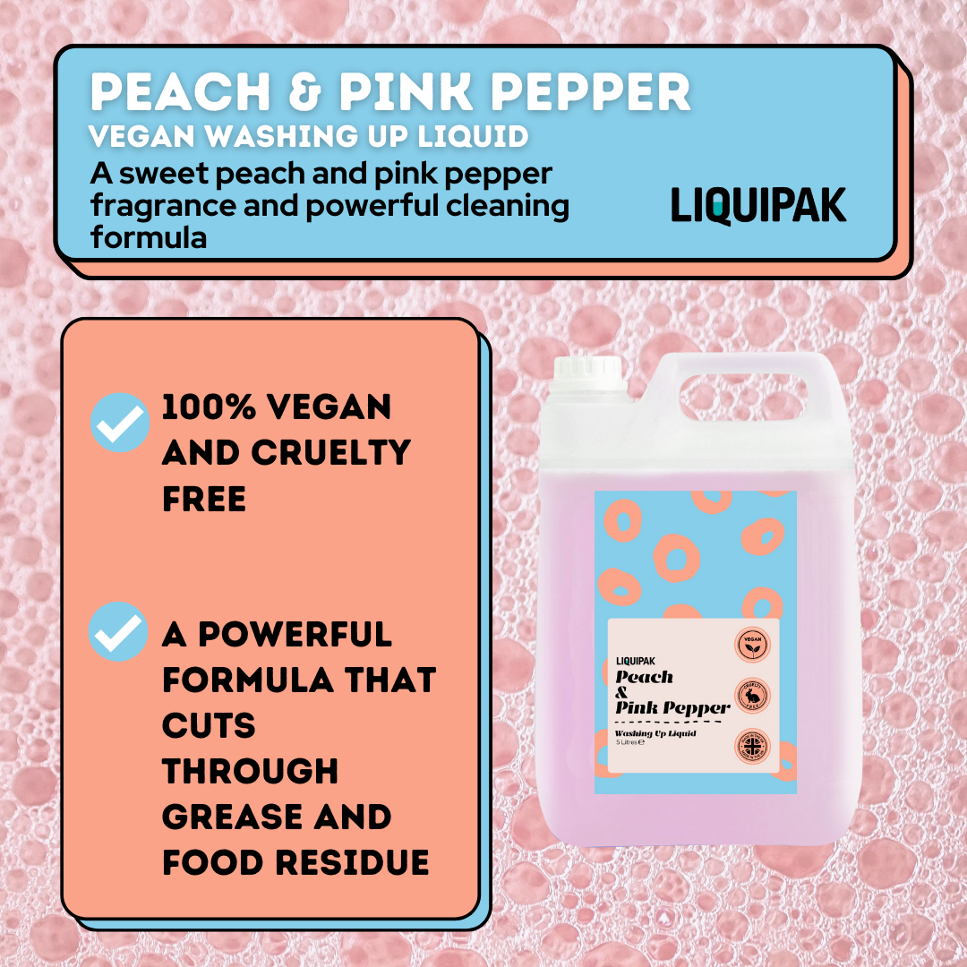 Liquipak - Peach & Pink Pepper Vegan Washing Up Liquid Info