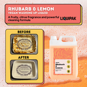 Liquipak - Rhubarb & Lemon Vegan Washing Up Liquid Before and After
