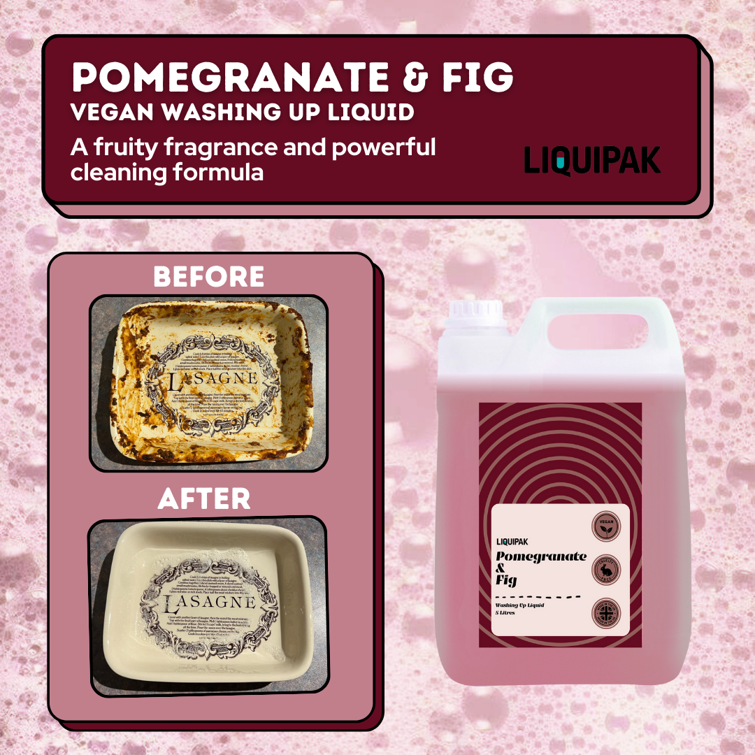 Liquipak - Pomegranate & Fig Vegan Washing Up Liquid Before and After