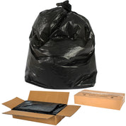 Black trash bag with cardboard box and packaging on a white background Liquipak