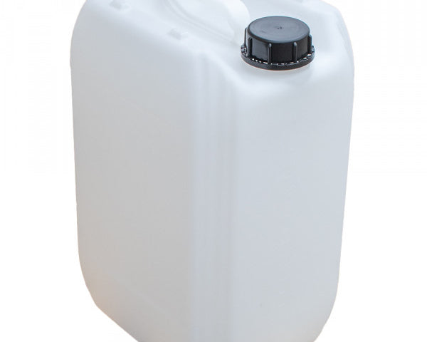 20L White plastic container with a black lid on a white background | Liquipak