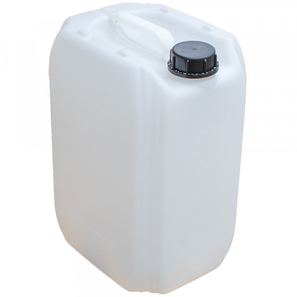 20L White plastic container with a black lid on a white background | Liquipak