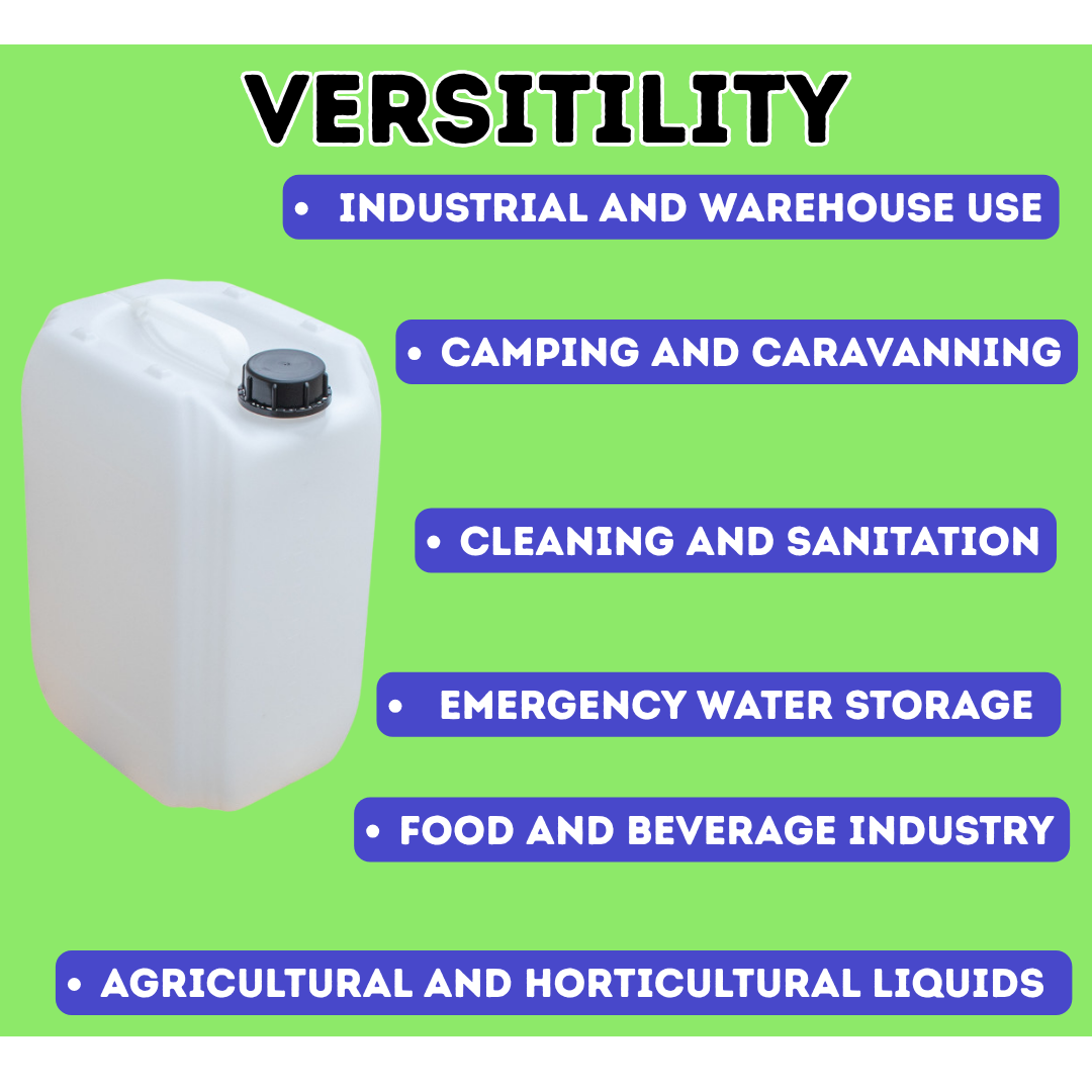 White container with text on a green background about its versatility in various uses.Liquipak