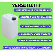 White container with text on a green background about its versatility in various uses.Liquipak