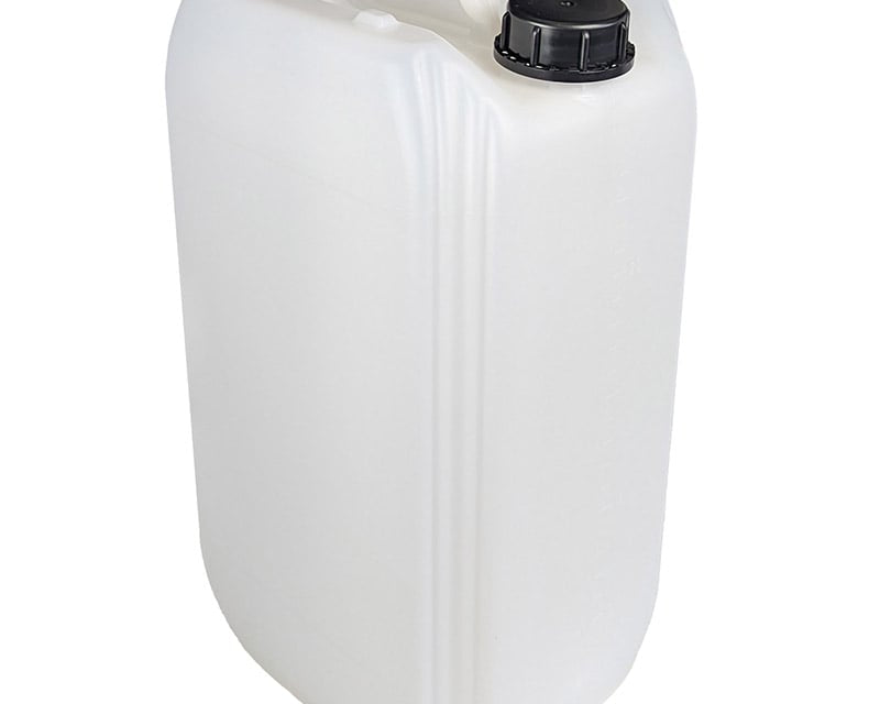White plastic container with a black lid on a white background Liquipak