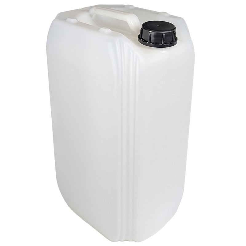 White plastic container with a black lid on a white background Liquipak