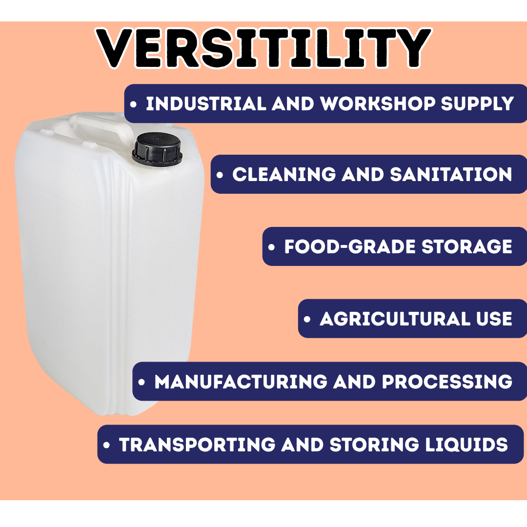 White industrial tank with text highlighting its versatility in various applications on a peach background Liquipak