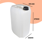 White plastic container with dimensions labeled on a peach background | Liquipak