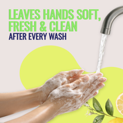 Hands being washed with soap and water, with a focus on cleanliness and freshness.