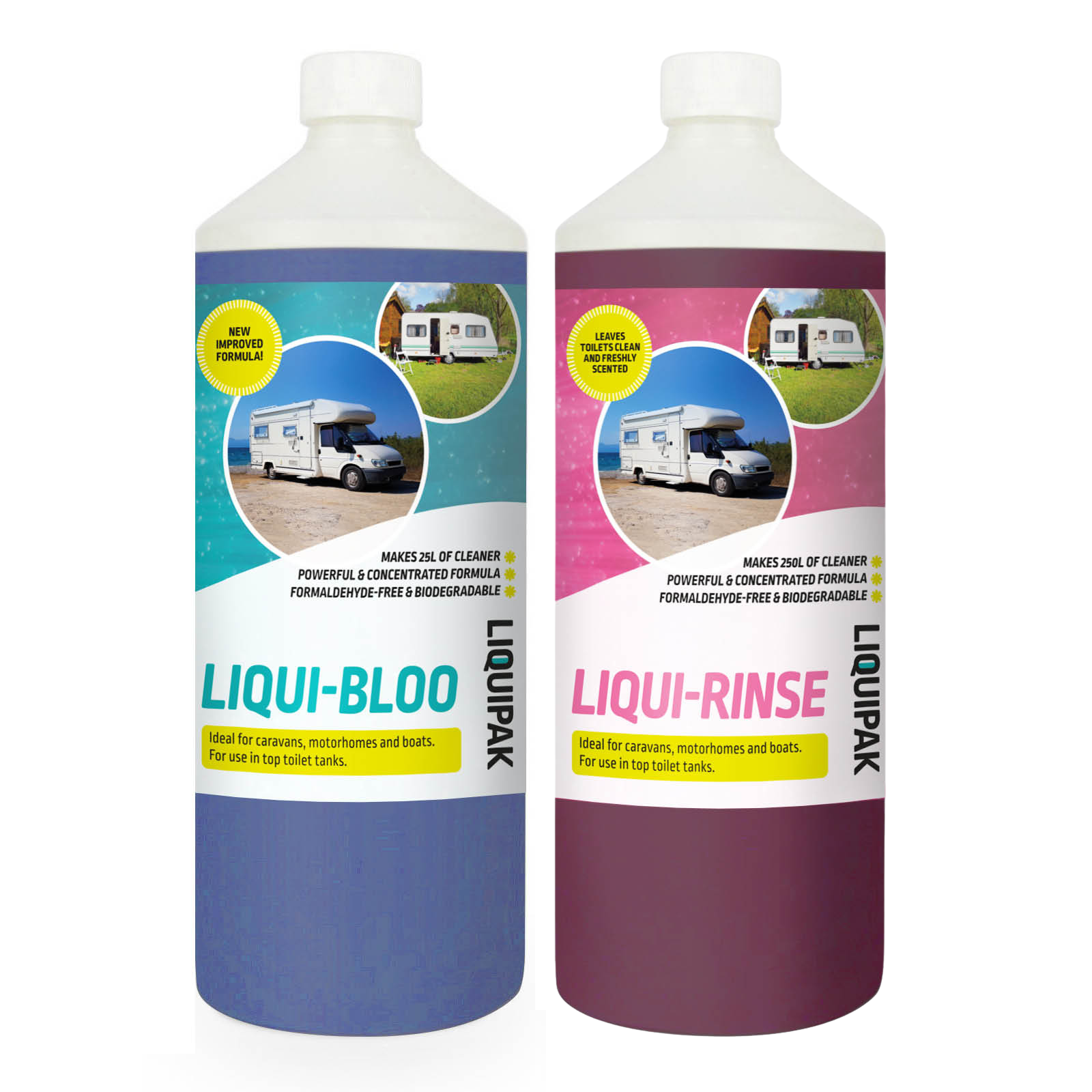 Caravan Toilet Chemicals Bundle Liqui Bloo 1L + Liqui Rinse 1L | Liquipak