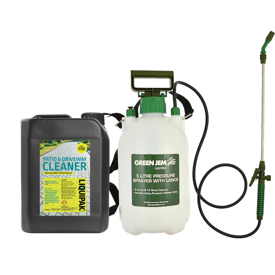 Liquipak - Patio & Driveway Cleaner 5 Litres & Pressure Washer Sprayer Bundle