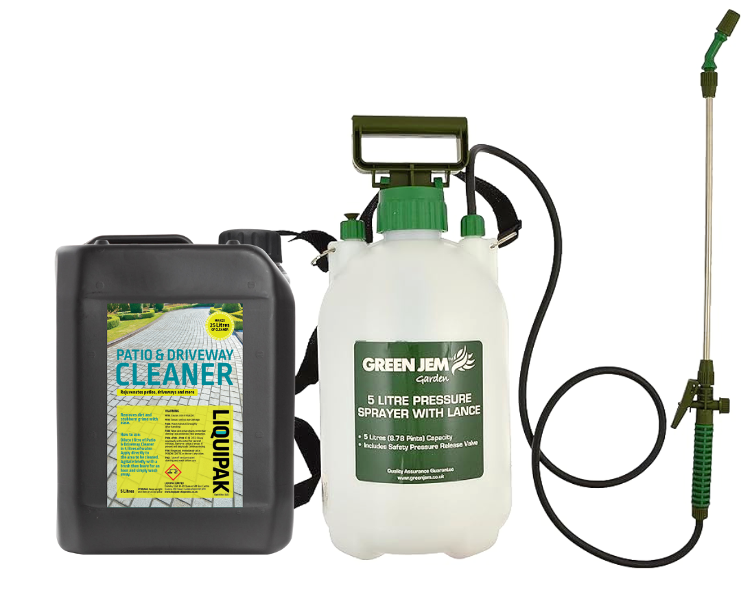 Liquipak - Patio & Driveway Cleaner 5 Litres & Pressure Washer Sprayer Bundle