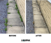 Comparison of a concrete sidewalk before and after using LIQUIPAK Weed Killer, with grass removed.