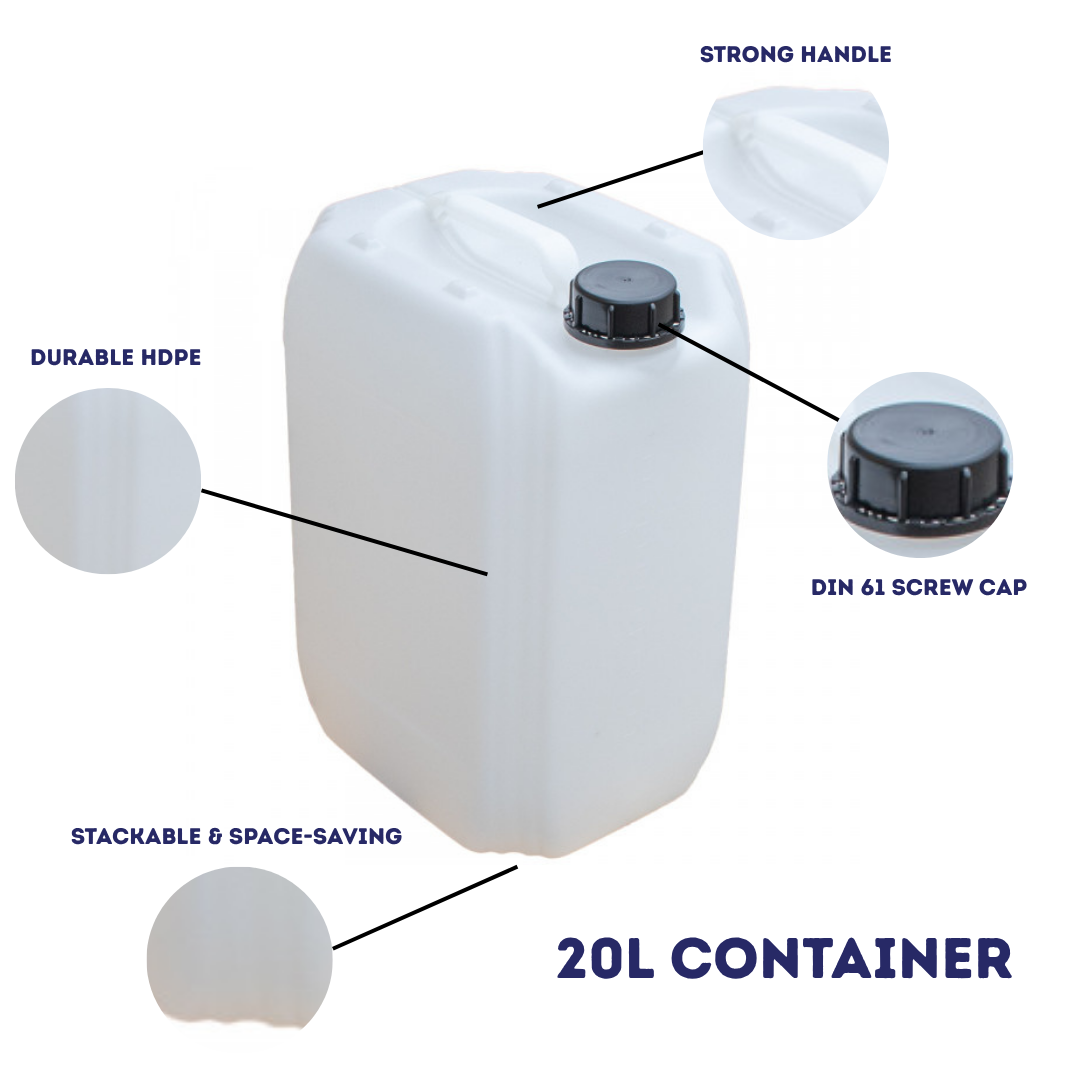 20L Heavy Duty Water Container – Stackable HDPE Jerry Can with DIN 61 Cap