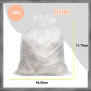 Clear plastic bag with dimensions labeled on a white background | | Liquipak Medium Duty Clear Refuse Sacks