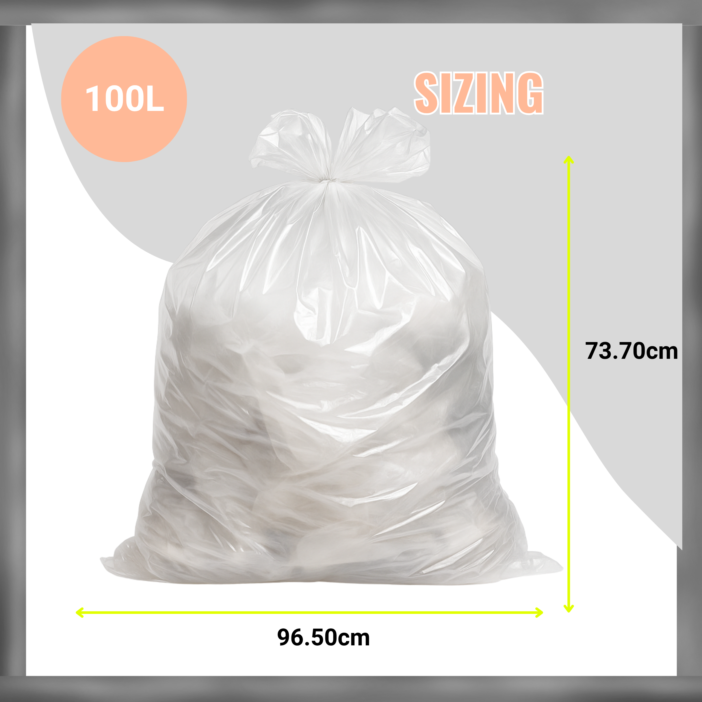 Clear plastic bag with dimensions labeled on a white background | | Liquipak Medium Duty Clear Refuse Sacks