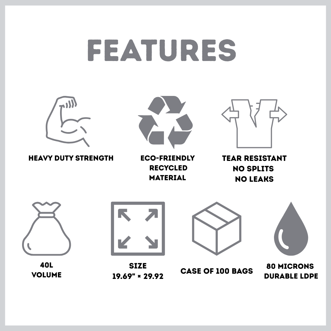 100 Heavy Duty Black Rubble Sacks – 40L Recycled Contractor Bags, 352 Gauge, 30kg Capacity