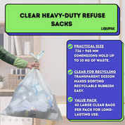 Liquipak Heavy-Duty Household Clear Refuse Sacks – 100L, Pack of 40 Large Recycling Bags