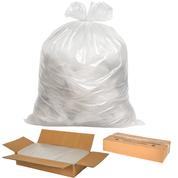 Clear plastic bag over an open cardboard box with bubble wrap inside on a white background | Liquipak