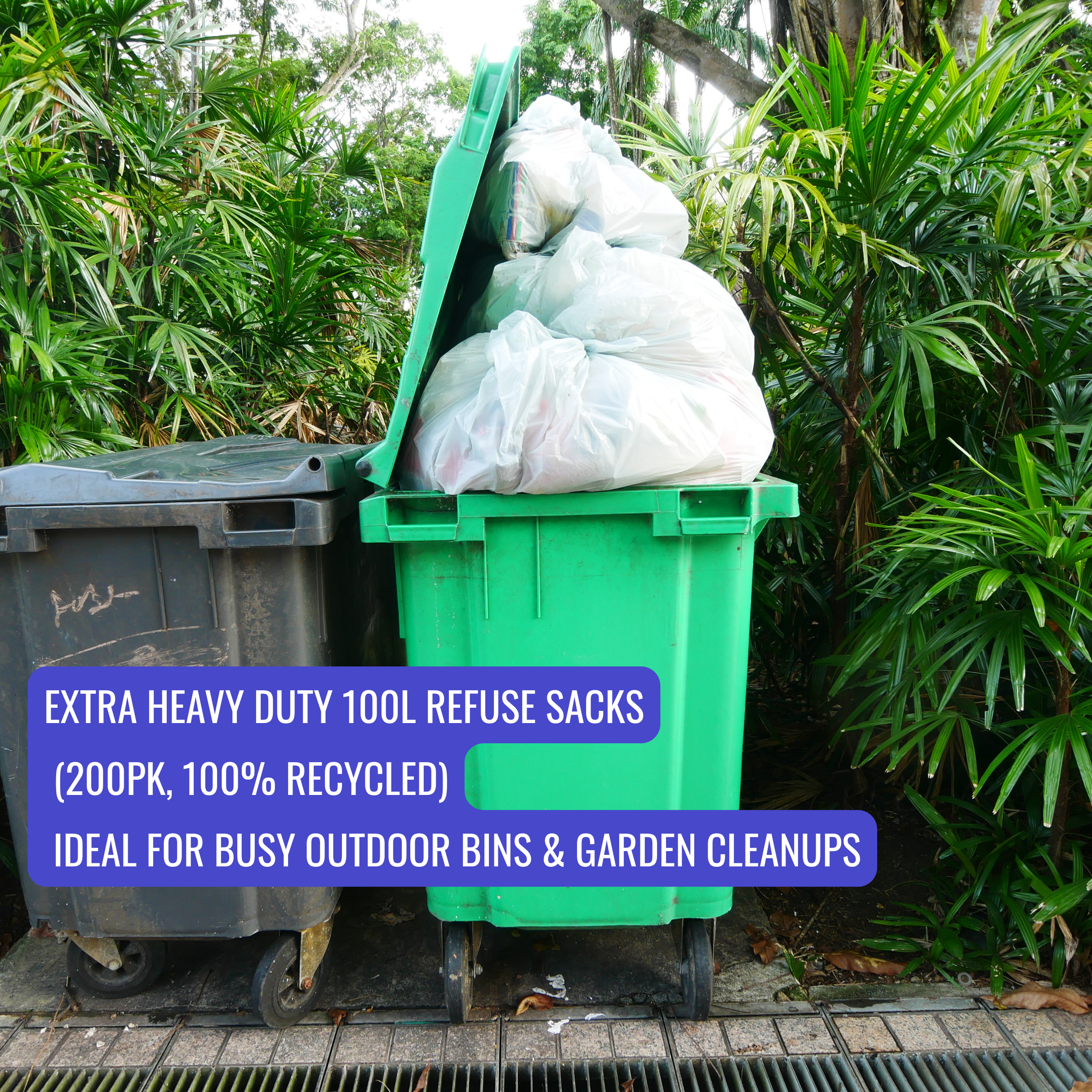Extra Heavy Duty Household Refuse Sacks 100L – 200pk, 100% Recycled
