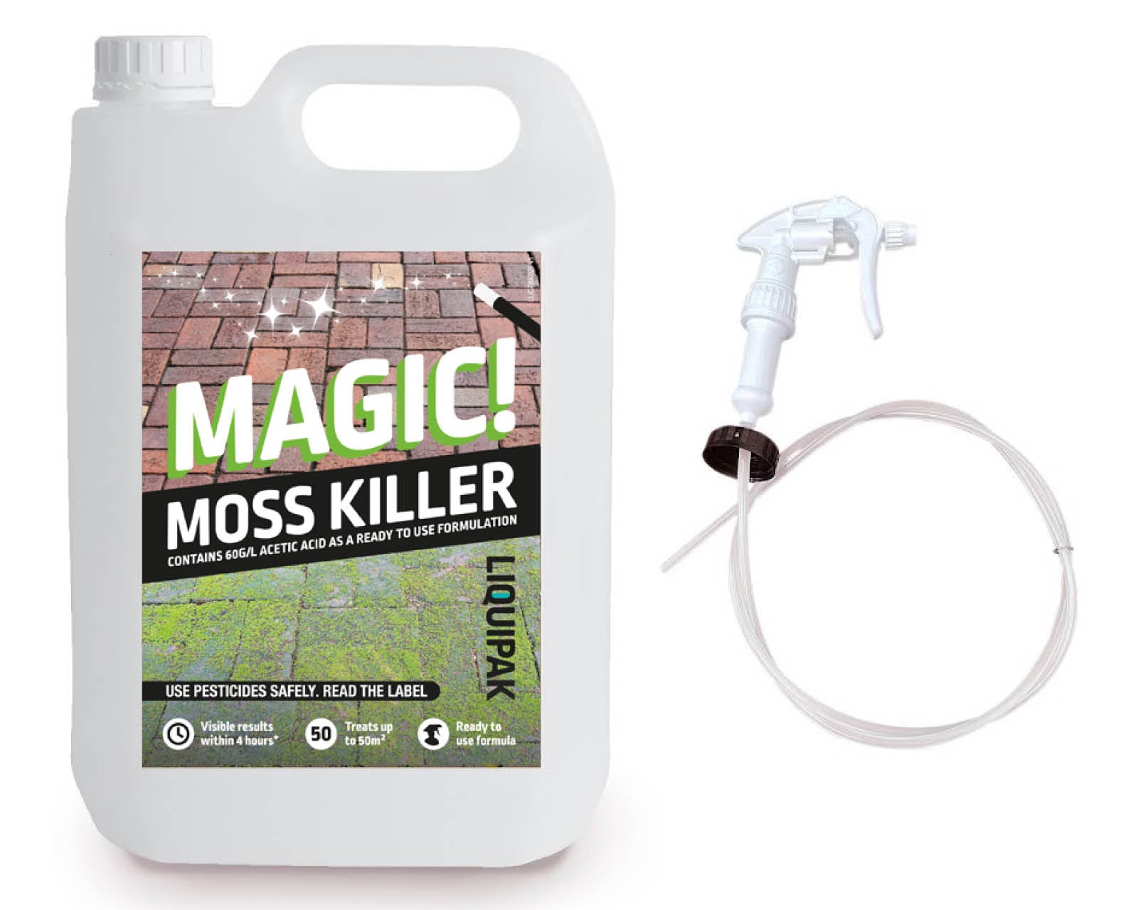 Liquipak Moss Killer – Glyphosate-free weed and moss control with trigger hose, available in 5L,  ready-to-use container