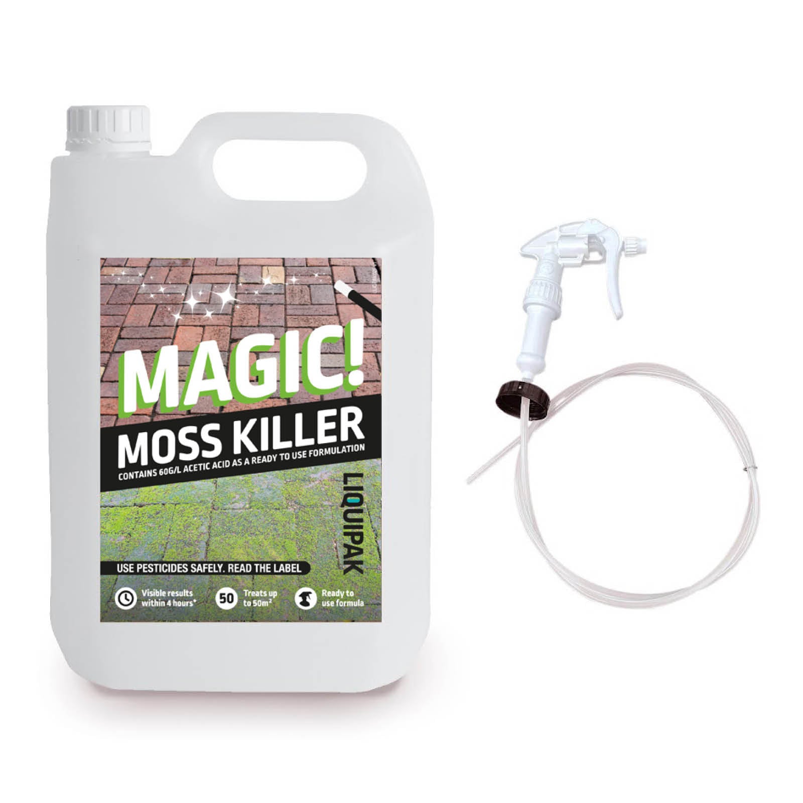 Liquipak Moss Killer – Glyphosate-free weed and moss control with trigger hose, available in 5L,  ready-to-use container