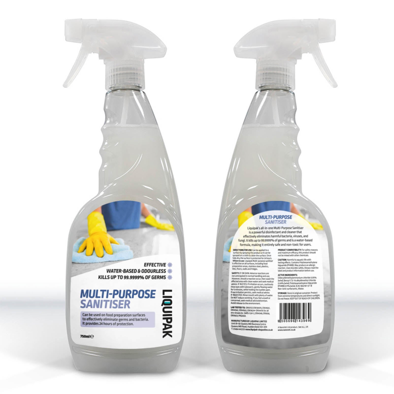 Liquipak Multi-Purpose Sanitiser 1 x 750ml | Front and back label