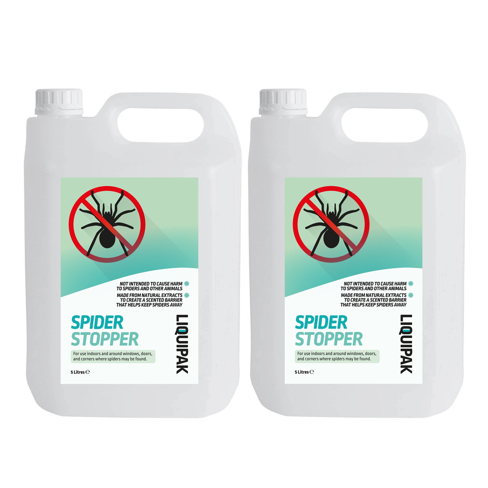 2 x 5L of Spider Stopper by LIQUIPAK on a white background