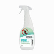 Spray bottle labeled 'Spider Stopper' on a white background. Liquipak Spider Stopper 750ml