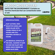 Liquipak Moss Killer – Glyphosate-free weed and moss control with trigger hose, available in 5L, 10L, and 20L ready-to-use containers.