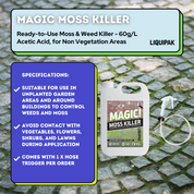 Liquipak Moss Killer – Glyphosate-free weed and moss control with trigger hose, available in 5L, 10L, and 20L ready-to-use containers.