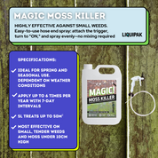 Liquipak Moss Killer – Glyphosate-free weed and moss control with trigger hose, available in 5L, 10L, and 20L ready-to-use containers.