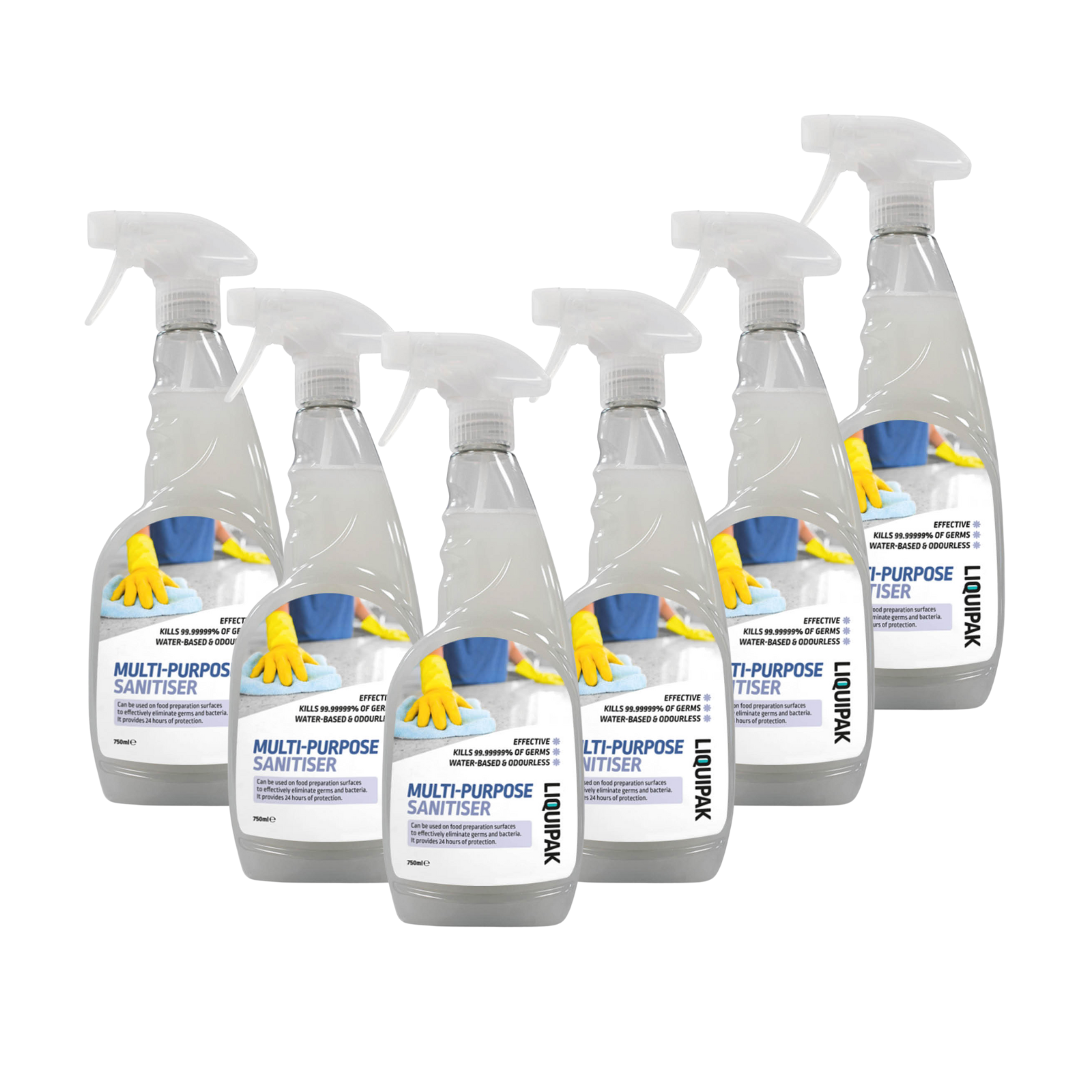 Liquipak Multi-Purpose & Multi-Surface Sanitiser 6x750ml | Kills 99.9% of Germs