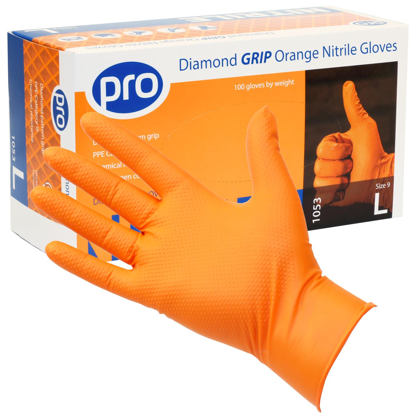 Diamond Grip Disposable Nitrile Gloves - Orange