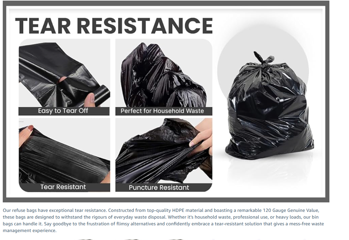 Black Refuse Sacks 200 Pack (Flat Pack) – Medium, Heavy & Extra Heavy Duty Bin Bags