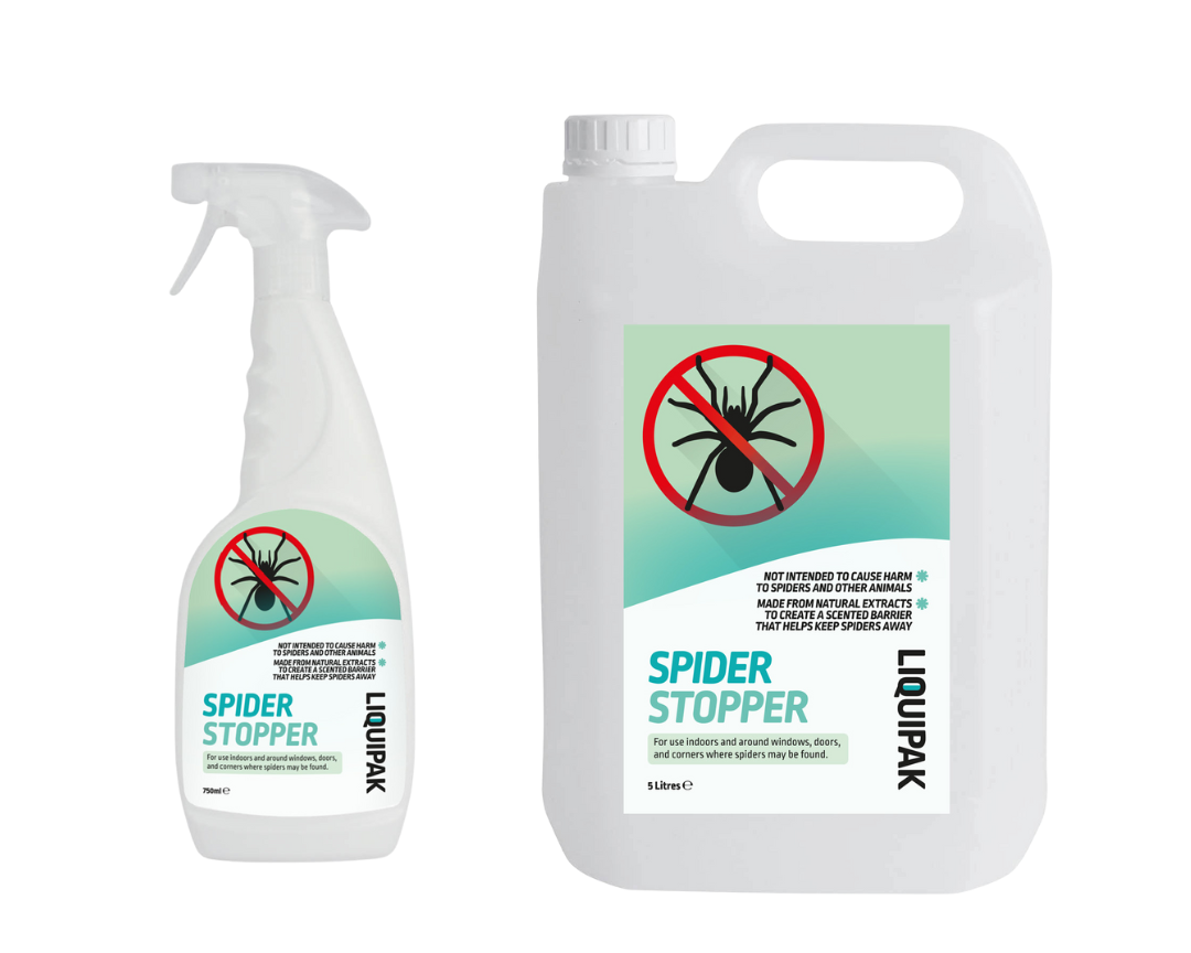 Spider Stopper spray 5L bottle and 750ml container on a white background | Liquipak