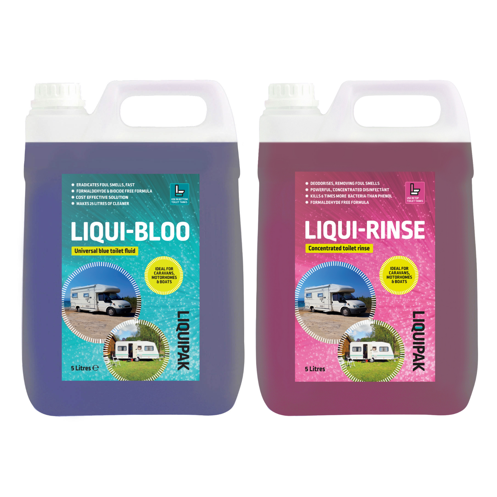 Liquipak - Liqui-Bloo & Liqui-Rinse | Toilet Chemicals for Caravan 10 Litres 