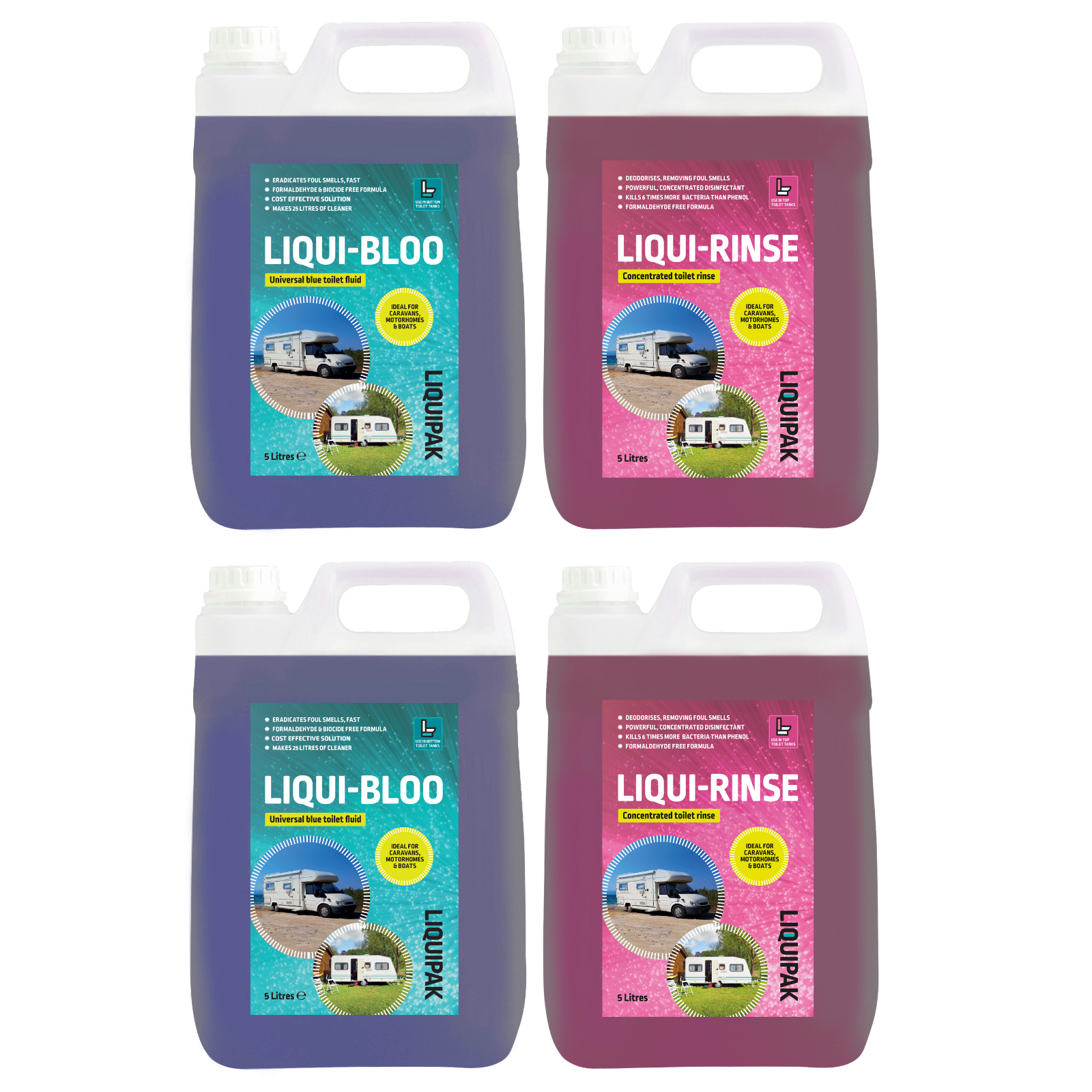 Liquipak - Liqui-Bloo & Liqui-Rinse | Toilet Chemicals for Caravan 20 Litres