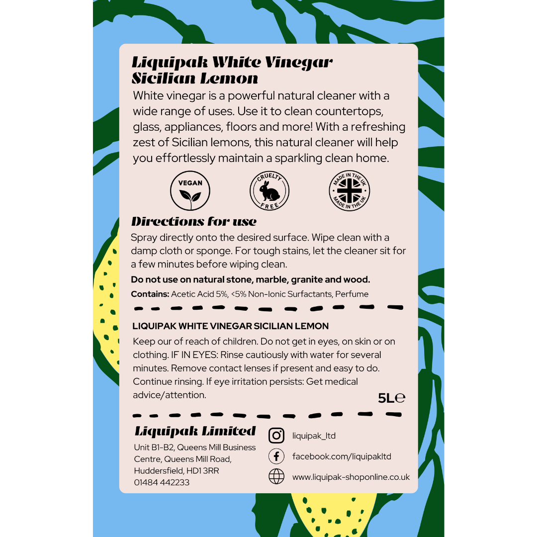 Liquipak - White Vinegar Sicilian Lemon, Multi-Purpose Cleaner Label