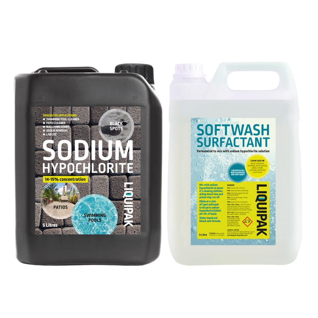 Liquipak - Sodium Hypochlorite 5 litres & Softwash Surfactant 5 litres