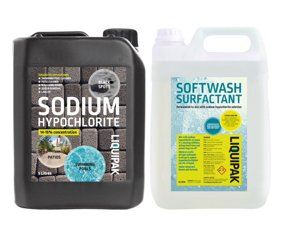 Liquipak - Sodium Hypochlorite 5 litres & Softwash Surfactant 5 litres