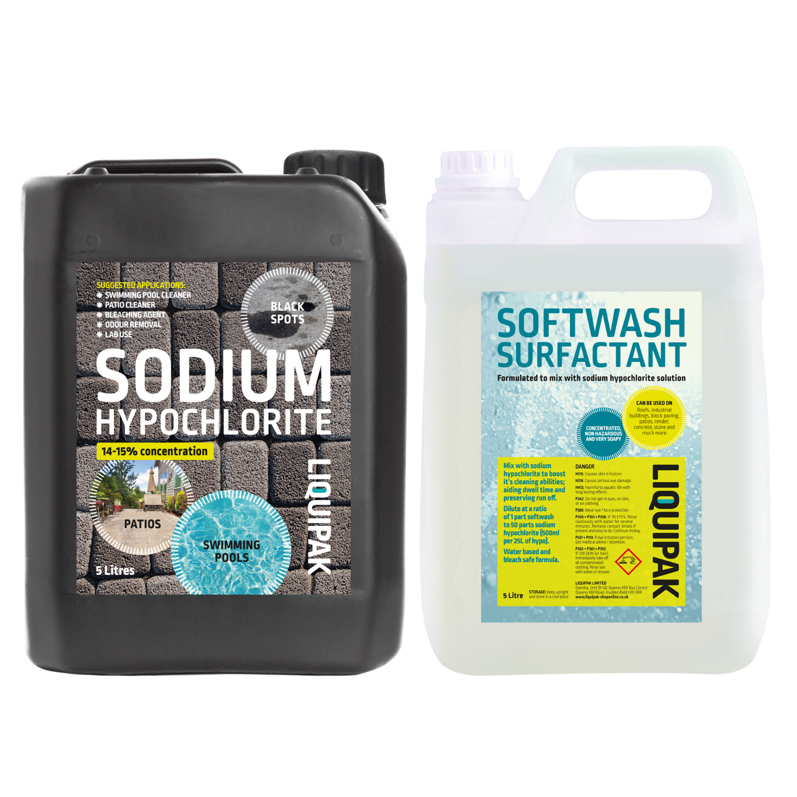sodium hypochlorite + soft wash surfactant